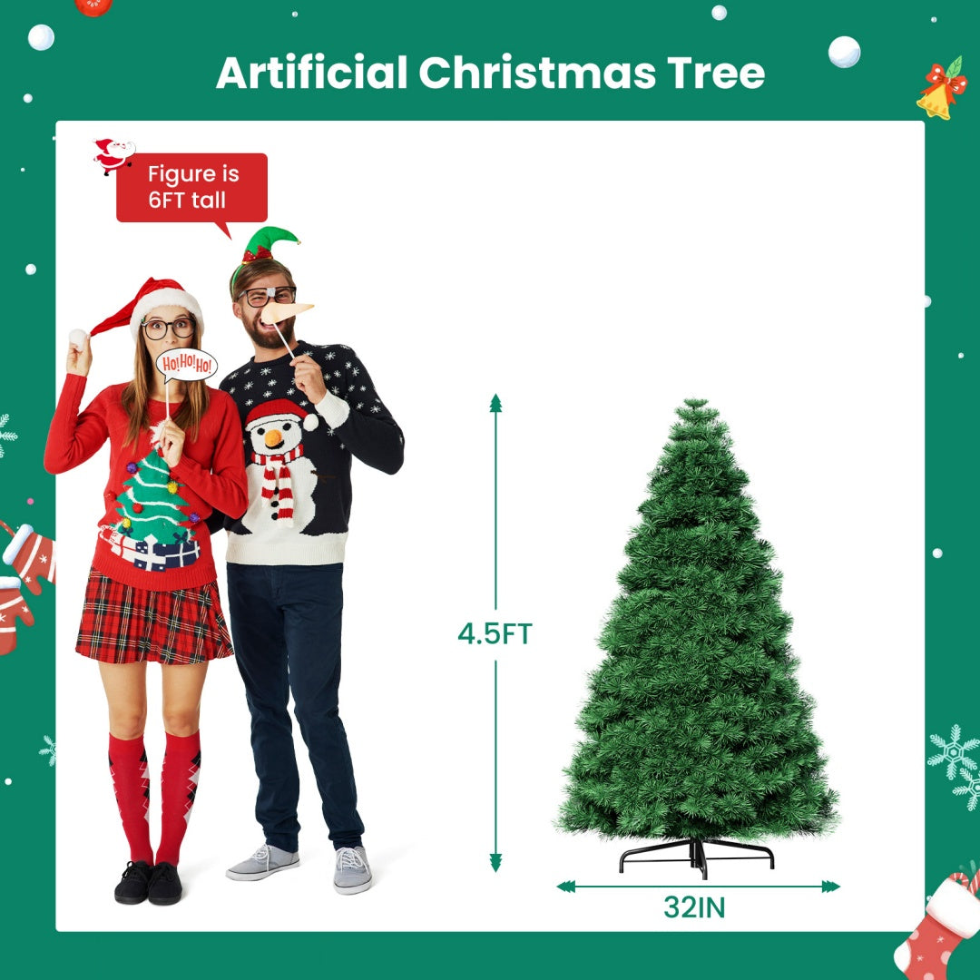 US Local Pre-lit Artificial Christmas Tree, Prelighted Green Artificial Hinged Spruce Xmas Tree With 347 Branch Tips, 120 Incandescent Lights