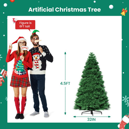 US Local Pre-lit Artificial Christmas Tree, Prelighted Green Artificial Hinged Spruce Xmas Tree With 347 Branch Tips, 120 Incandescent Lights