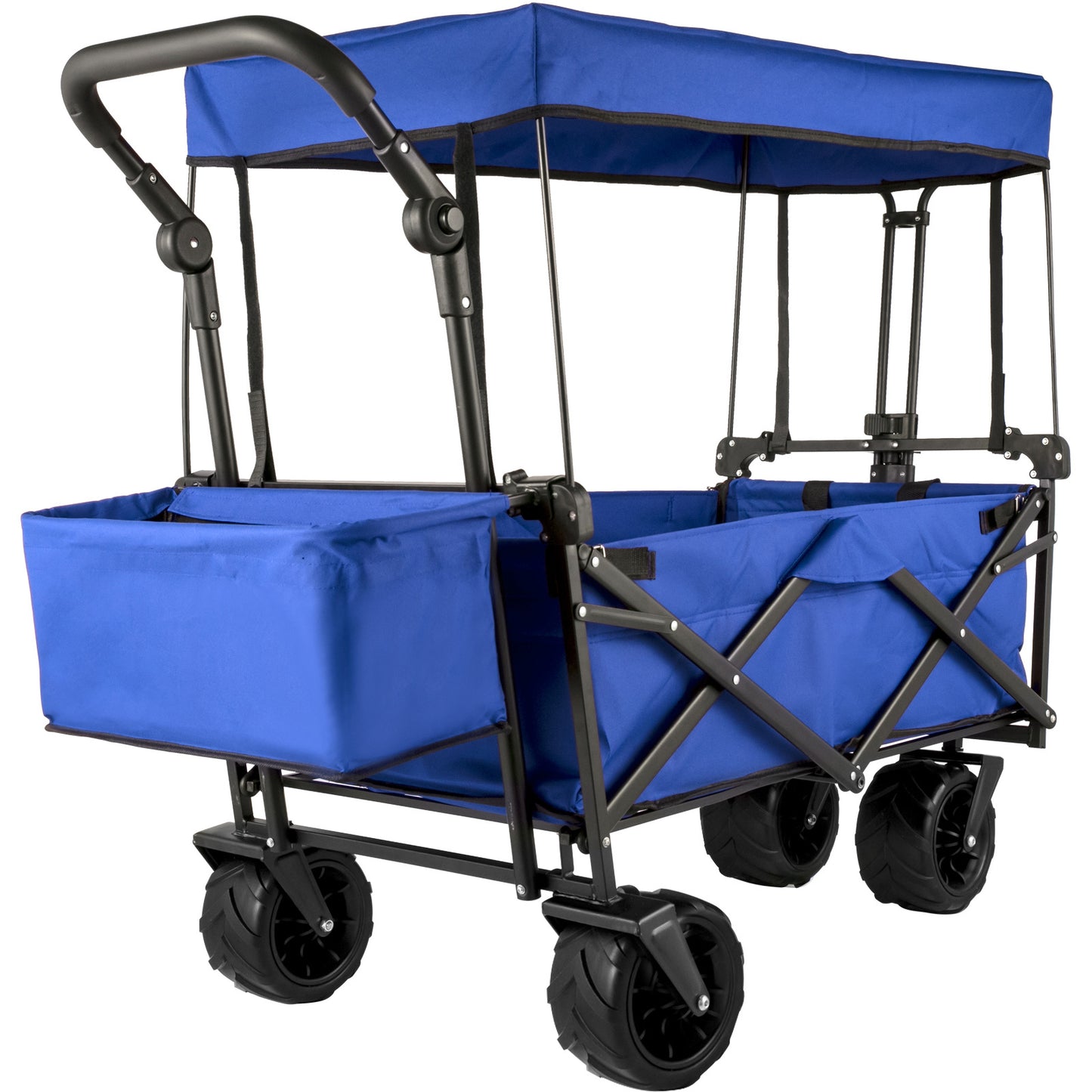 US Local VEVOR Extra Large Collapsible Garden Cart With Removable Canopy, Folding Wagon Utility Carts With Wheels And Rear Storage, Wagon Cart For Garden, Camping, Grocery Cart, Shopping Cart, Blue