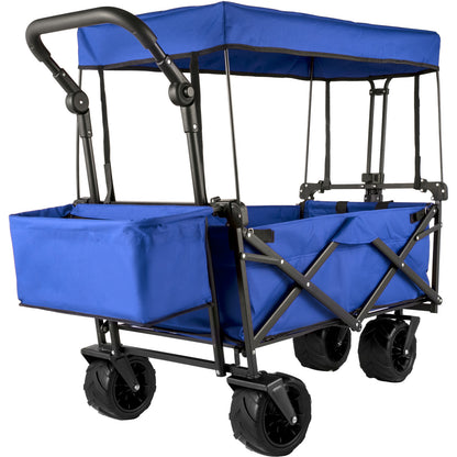 US Local VEVOR Extra Large Collapsible Garden Cart With Removable Canopy, Folding Wagon Utility Carts With Wheels And Rear Storage, Wagon Cart For Garden, Camping, Grocery Cart, Shopping Cart, Blue