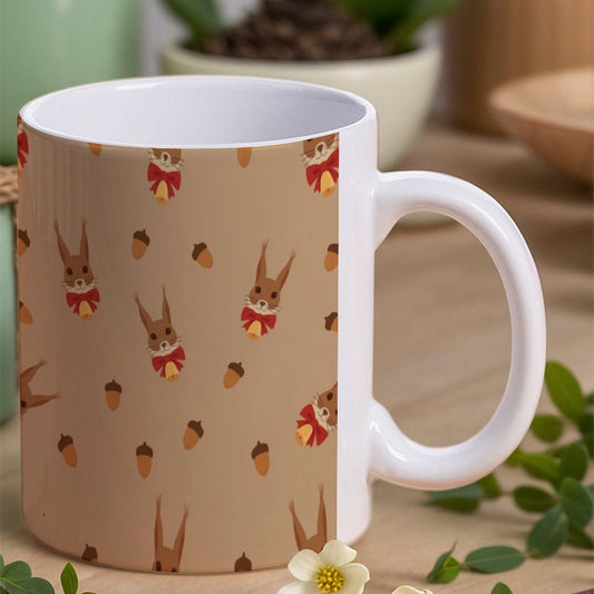 POD US Local White mug with full print, Christmas Squirrel Nuts 0015