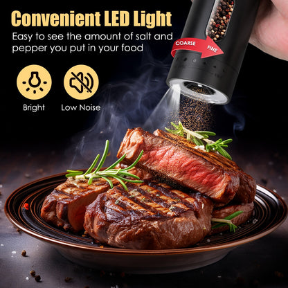 US Local 1Pc  Electric Pepper Grinder USB Rechargeable Pepper Mill Automatic Salt Grinder With 6 Adjustable Coarseness LED Light 110ML Container One Hand Operation For Kitchen Essential