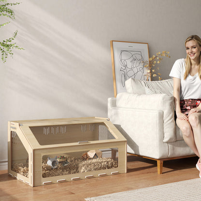 US Local 39 Inch Hamster Cage Habitat With Acrylic Window & Openable Top For Hamster, Gerbil, Guinea Pig, Rat, Oak