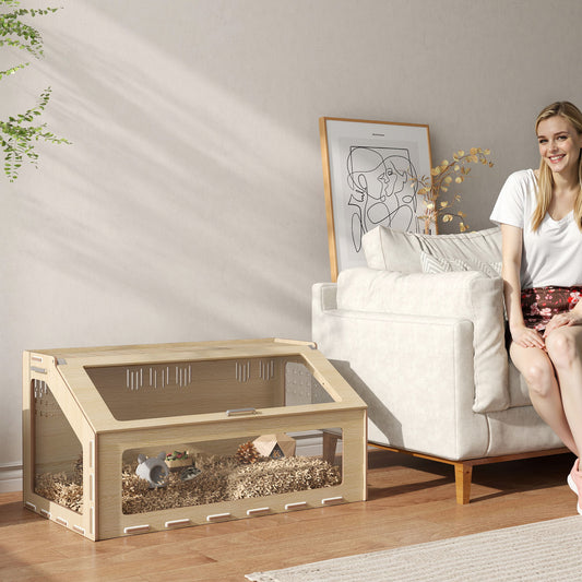 US Local 39 Inch Hamster Cage Habitat With Acrylic Window & Openable Top For Hamster, Gerbil, Guinea Pig, Rat, Oak