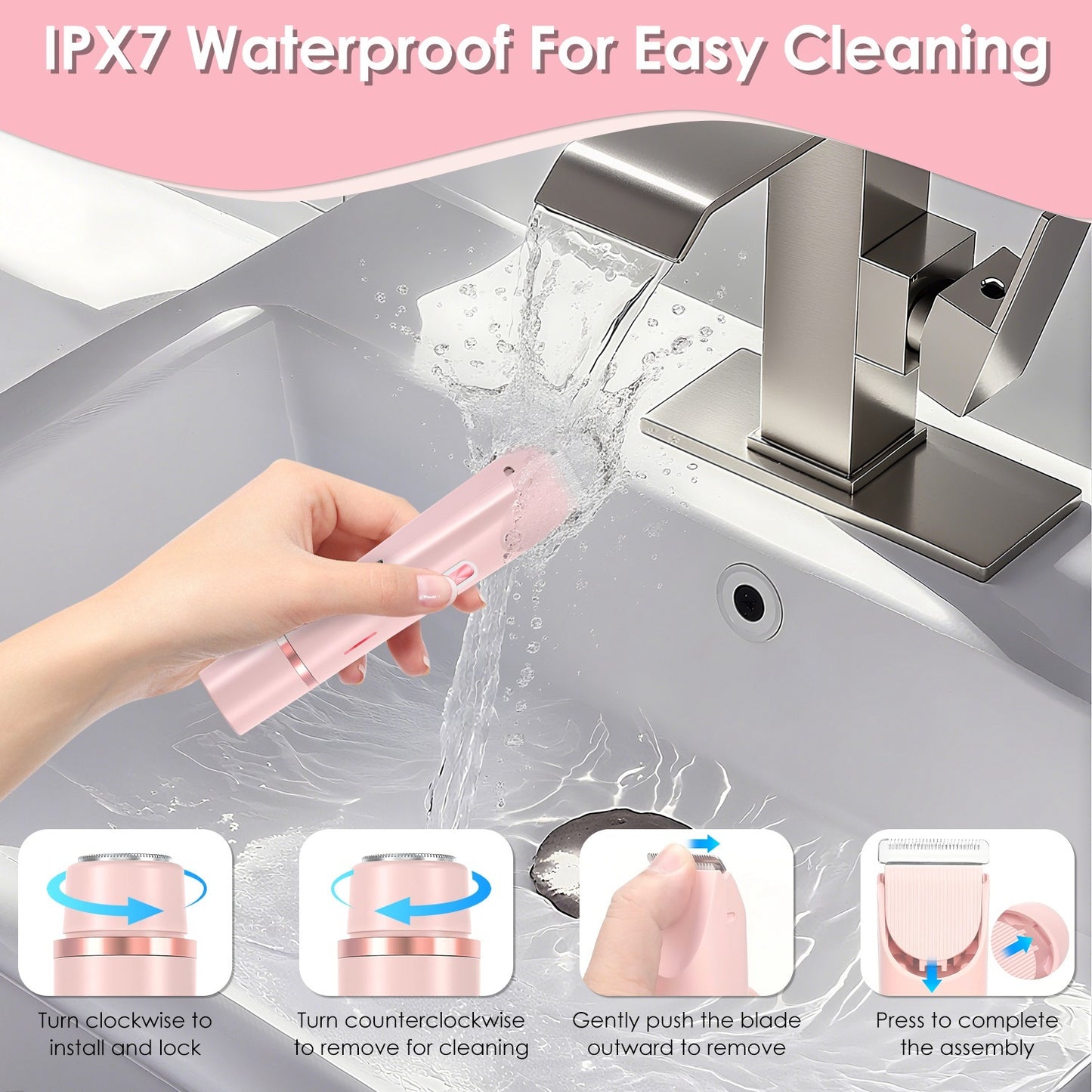 US Local 1Pc 2 In 1 Bikini Trimmer For Women Dual Head Cordless Body Shaver IPX7 Waterproof Rechargeable Pubic Hair Razor Wet And Dry Use For Bikini Underarm Leg Arm Body Face