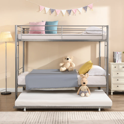 US Local METAL BUNK BED WITH TRUNDLE SILVER