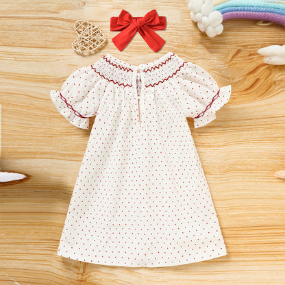 US Local Toddler Girl's Ruffle Sleeve Dress, Heart Embroidery & Polka Dot A-Line Dress With Back Button