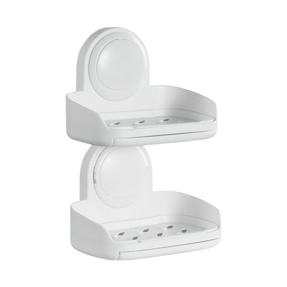 US Local Suction Cup Soap Dish With Double Layer Holder With Drain Tray For Shower