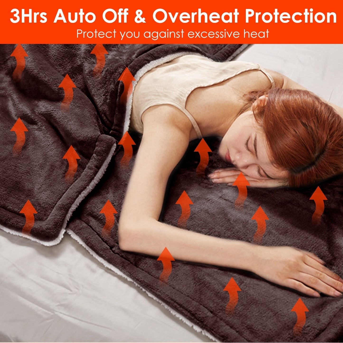 US Local 1 Pc Electric Heated Flannel Throw Heated Blanket With 6 Heat Settings 1-8 Hours Auto Off Washable For Home Office Usage 59x50in