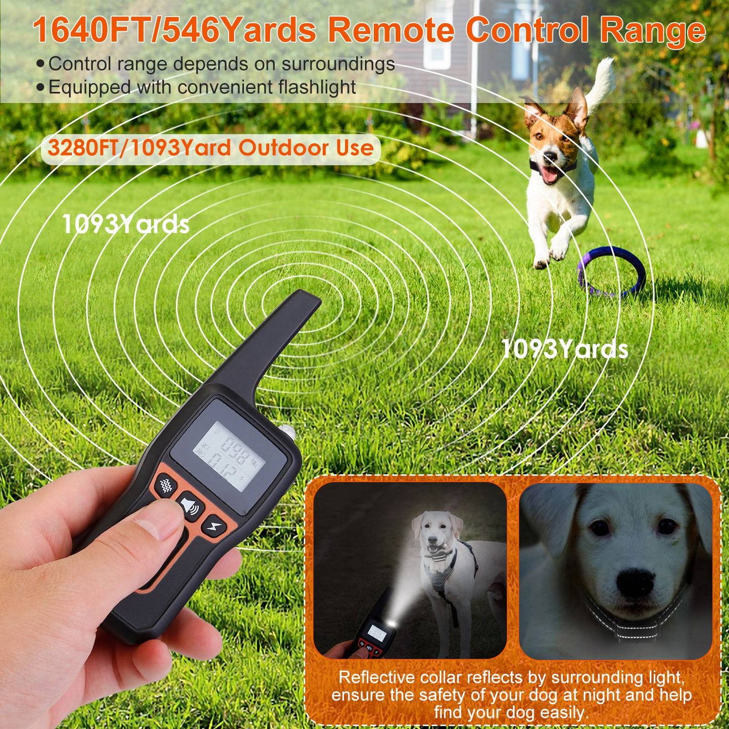 US Local Train Collar OR Receiver Only Options - 3280FT Dog Training Collar IP67 Waterproof Pet Beep Vibration Electric Shock Collar 3 Channels Rechargeable Transmitter Receiver Trainer With Flashlight