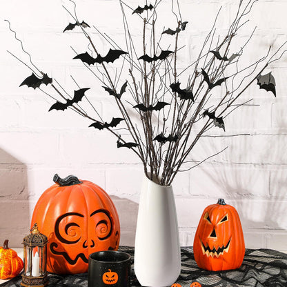 US Local Curly Willow Branches 29.5 Inch Artificial Bendable Stems Black Branches With 36Pcs Halloween Bat Stickers For Halloween Wreath Home Party Decorations