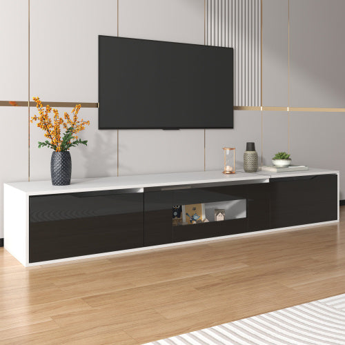 UK Local TV Cabinet, High-gloss TV Cabinet, Matching Colours In White And High-gloss Black, With Colour-changing LED Lights. Only Front Cabinet Door High-gloss