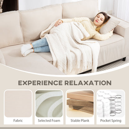 US Local Corner Sofa With Reversible Chaise Lounge, Corduroy L-Shaped Sectional Sofa With Pocket Spring, Cream White