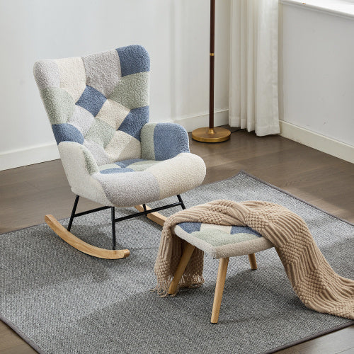 UK Local Rocking Chairs For Adults, Tteddy Rocking Chair Relaxing Recliner Chair With Solid Wood Legs High Back Lounge Chairs For Balcony Living Room Bedroom