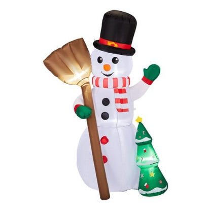 US Local 6.2FT Broom, Snowman And Tree, 3 LED 210D Polyester Christmas Inflatable Decoration, 12V,1000mA US Standard