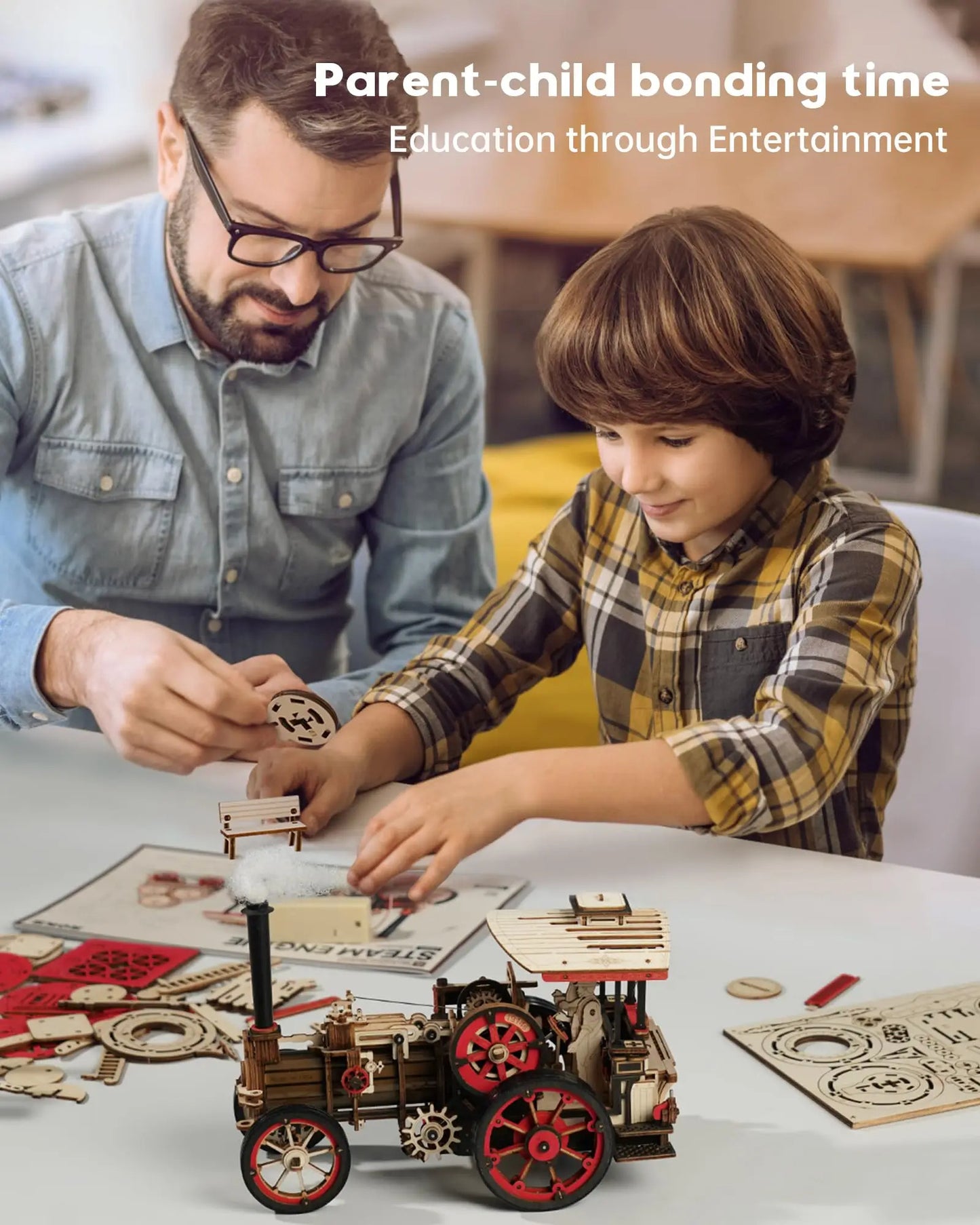 US Local ROKR 3D Wooden Puzzle Car Model Steam Engine Mechanical Teens Kids Birthday Gift