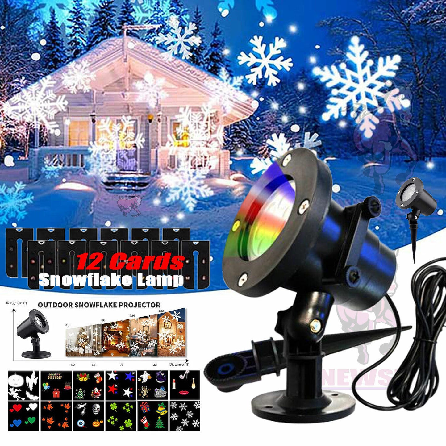 US Local 48 Pattern Christmas Projector Laser Light Snow LED Lamp Landscape Garden XMAS