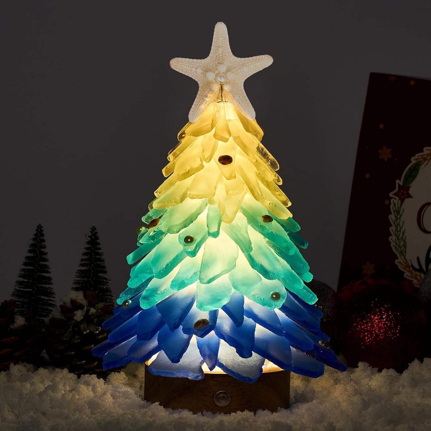 US Local Handcrafted Mini Sea Glass Christmas Tree With LED Lights Small Sea Glass Tree For Christmas Party Table Decoration Ornament