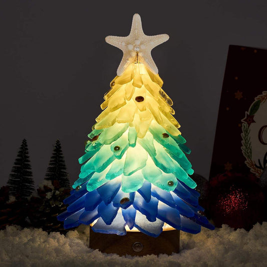 US Local Handcrafted Mini Sea Glass Christmas Tree With LED Lights Small Sea Glass Tree For Christmas Party Table Decoration Ornament