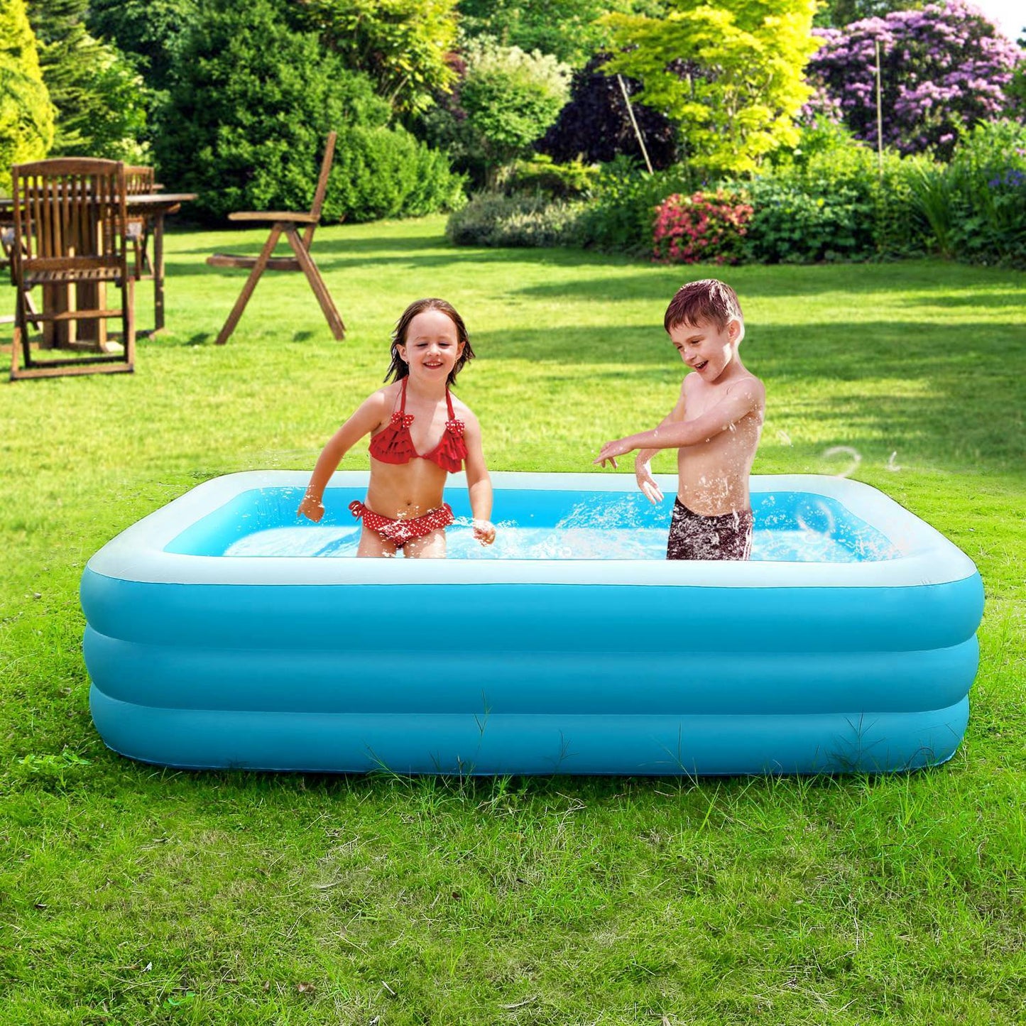 US Local 1Pc Inflatable Swimming Pools Family Swim Play Center Pool Blow Up Kiddie Pool For Family Inflatable Lounge Pool For Kids 103x69x24in