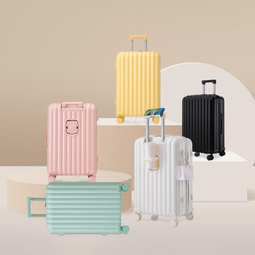 US Local 20 24 28 3 Pcs Set In ABS Spinner Wheel Luggage, Carry On Suitcase, With Cup Holder & USB Port Phone Holder