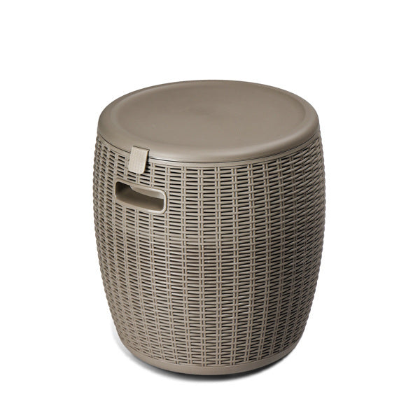 US Local 9.5 Gallon Taupe Rattan Barrel Plastic Side Table