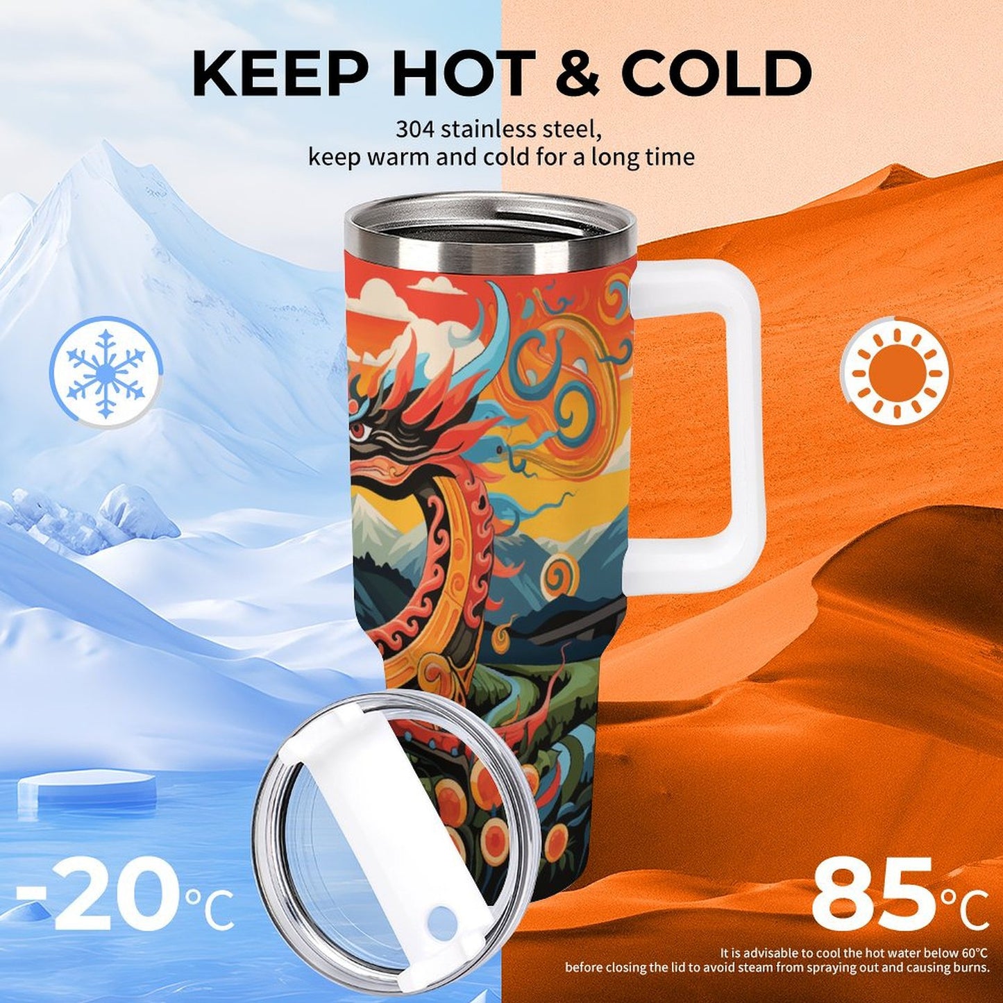 PHDT00532 POD US Local Tumbler 40oz Large Capacity Car Cup Dragons, Myths, Fields