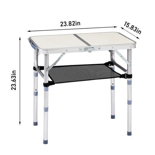 US Local Outdoor Folding Camping Table, 2ft Portable Pinic Table With 3 Adjustable Height, Small Aluminum Foldable Lightweight Patio Side Table With Carry Handle For Outdoor Indoor Hiking Camp BBQ Beach, White