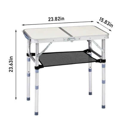 US Local Outdoor Folding Camping Table, 2ft Portable Pinic Table With 3 Adjustable Height, Small Aluminum Foldable Lightweight Patio Side Table With Carry Handle For Outdoor Indoor Hiking Camp BBQ Beach, White