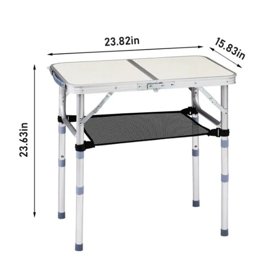 US Local Outdoor Folding Camping Table, 2ft Portable Pinic Table With 3 Adjustable Height, Small Aluminum Foldable Lightweight Patio Side Table With Carry Handle For Outdoor Indoor Hiking Camp BBQ Beach, White