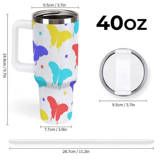 PHDT00495 POD US Local Tumbler 40oz Large Capacity Car Cup Butterfly Red Blue ellow