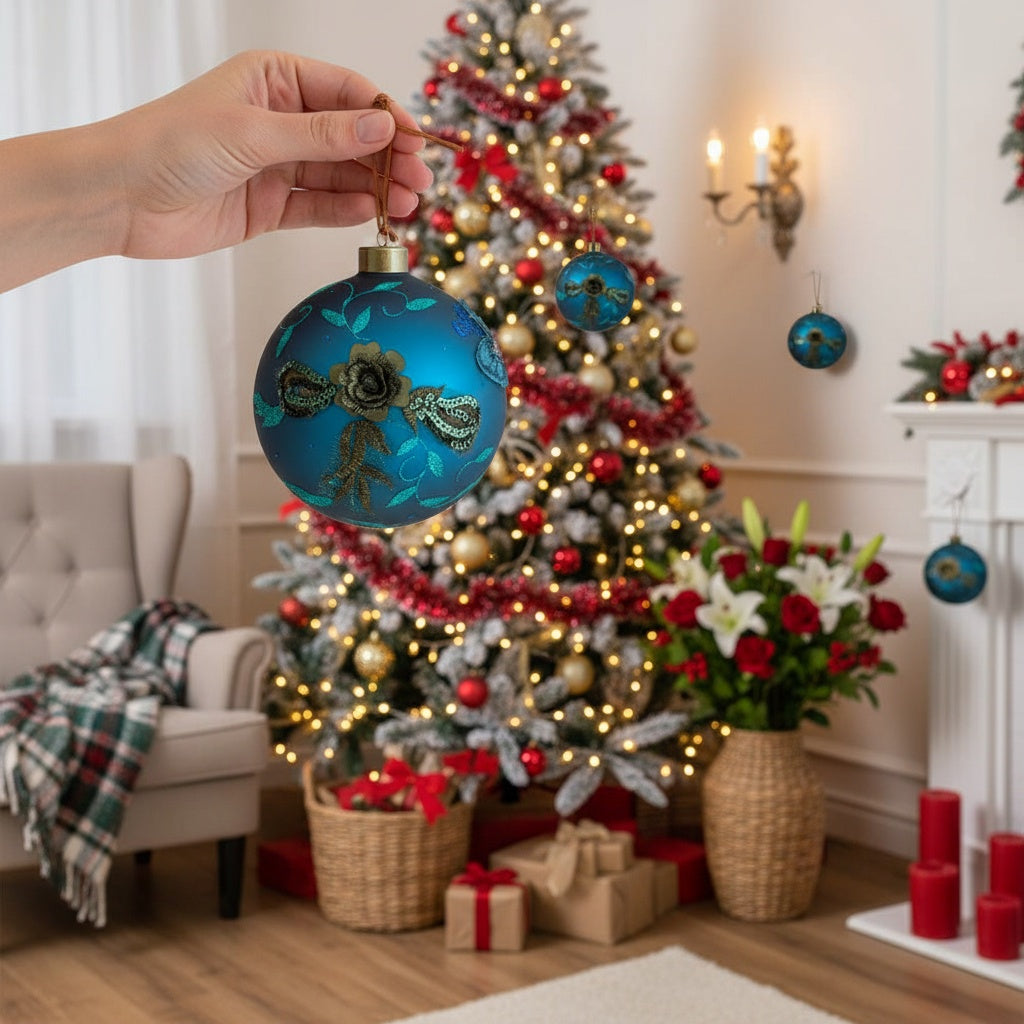 US Local 4PCS Set 4.7in Christmas Glass Ball Ornaments Shiny Hanging Tree Decor Home Holiday Party Supplies