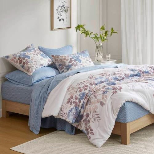 US Local Floral Comforter Set With Bed Sheets Blue Queen