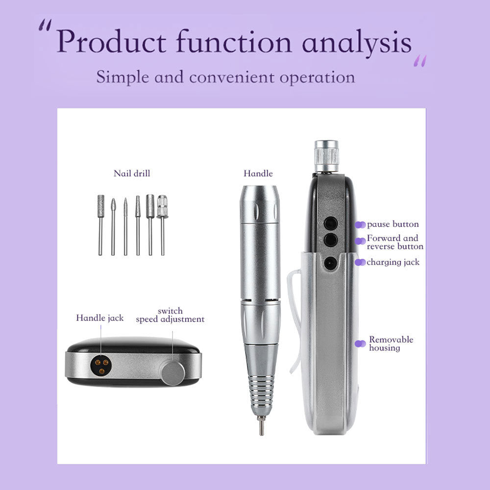 US Local Professional Electric Nail Drill, 45000 RPM Cordless Rechargeable E-File Machine, With 12 Bits, Sanding Bands, LCD Display For Acrylic Gel Nails