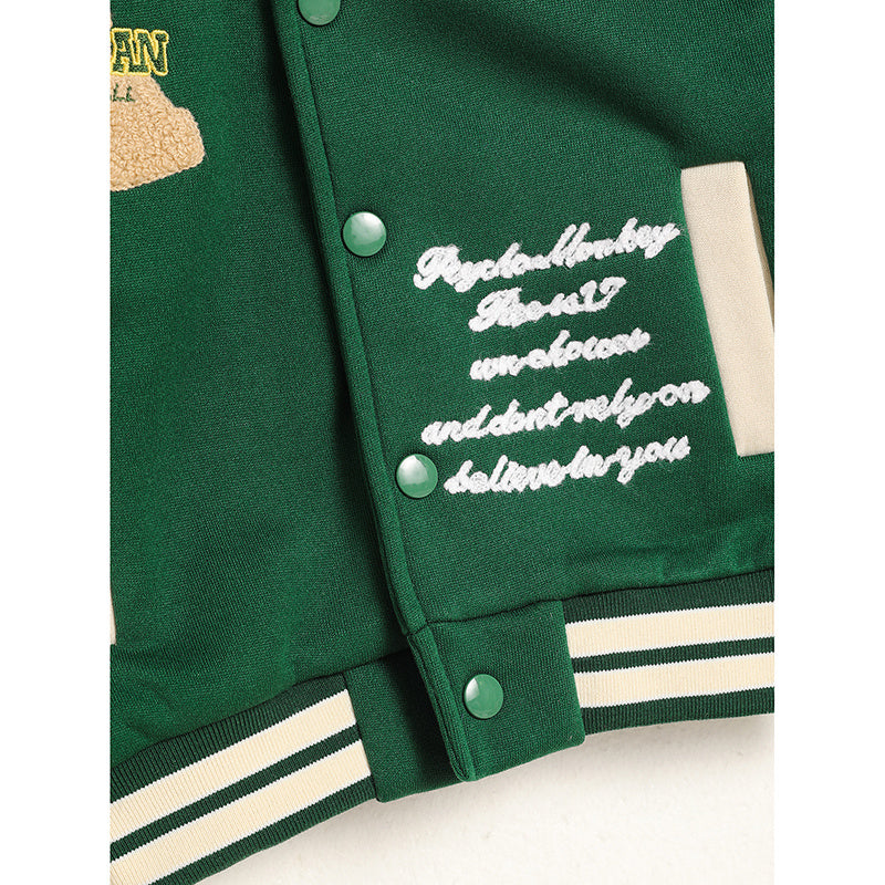US Local Toddler Kids Girls Boy's Trendy Embroidery Letters Print Jacket Baseball Collar Sports Casual Coat Children's Wear