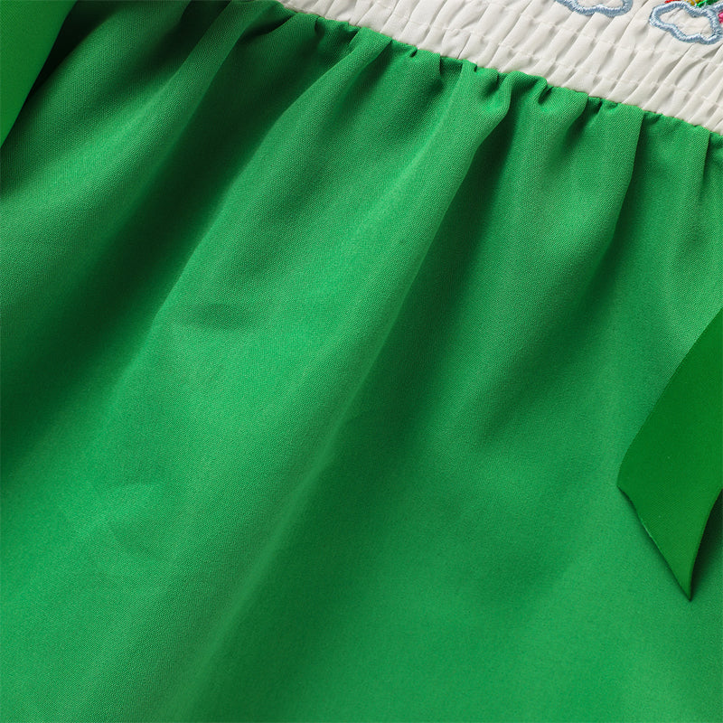 US Local Toddler Girl's Ruffle Sleeve Dress Rainbow Embroidery & Bow Detail With Back Button Closure