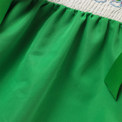 US Local Toddler Girl's Ruffle Sleeve Dress Rainbow Embroidery & Bow Detail With Back Button Closure