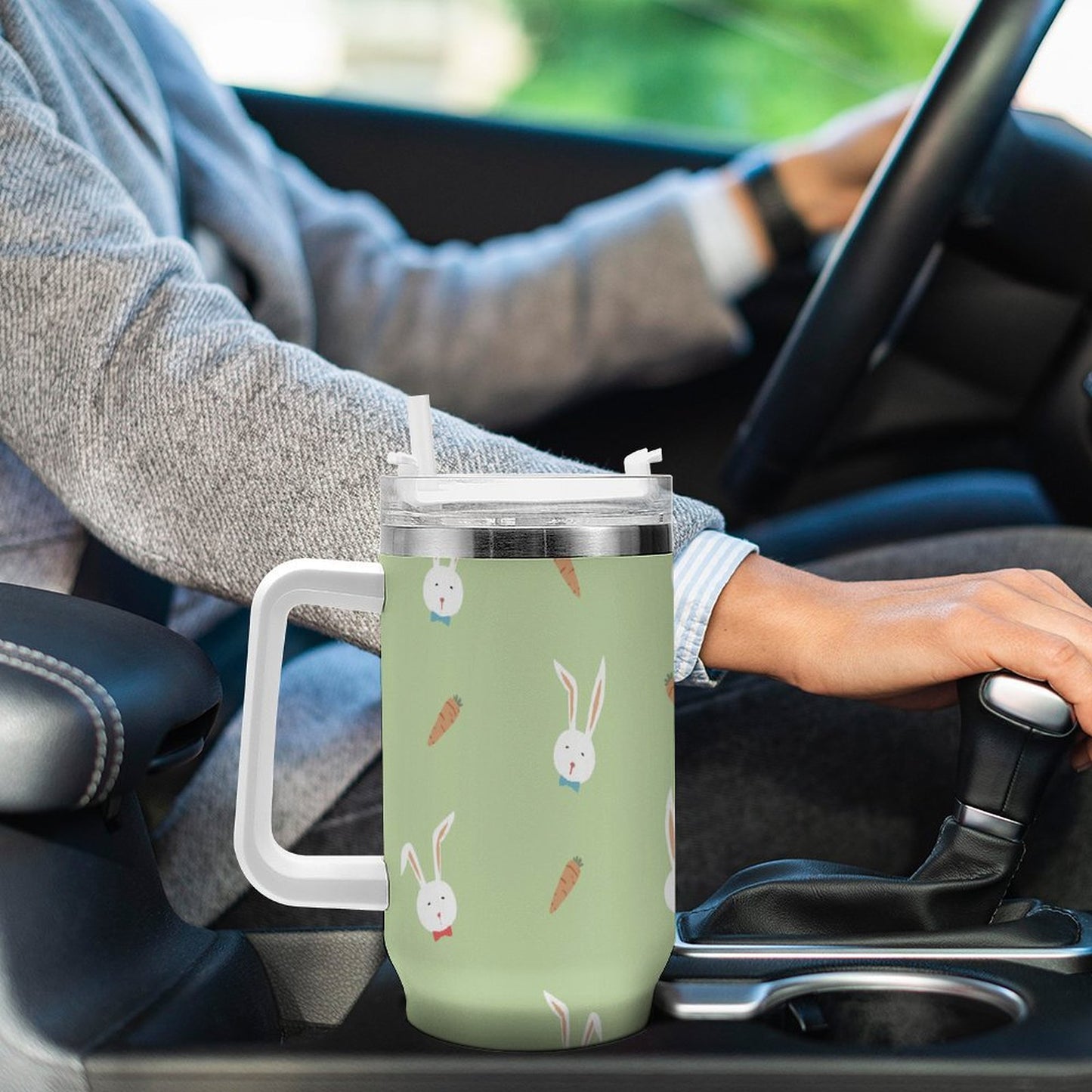 PHDT00524 POD US Local Tumbler 40oz Large Capacity Car Cup Rabbit Carrot Green