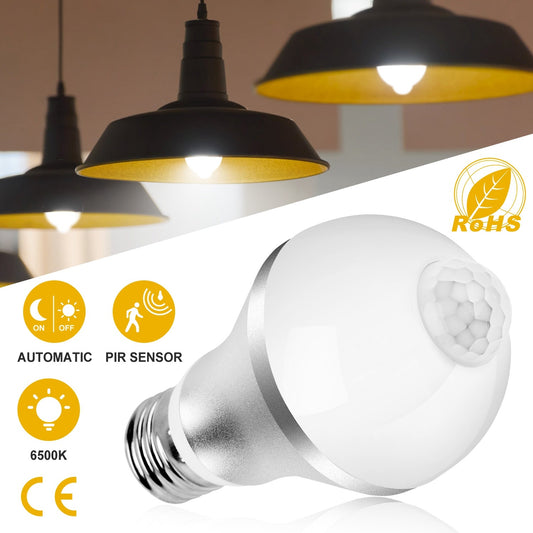 US Local E27 Motion Sensor Light Bulb 9W 6500K Dusk To Dawn Automatic On-Off LED Light Bulb Indoor Outdoor Use