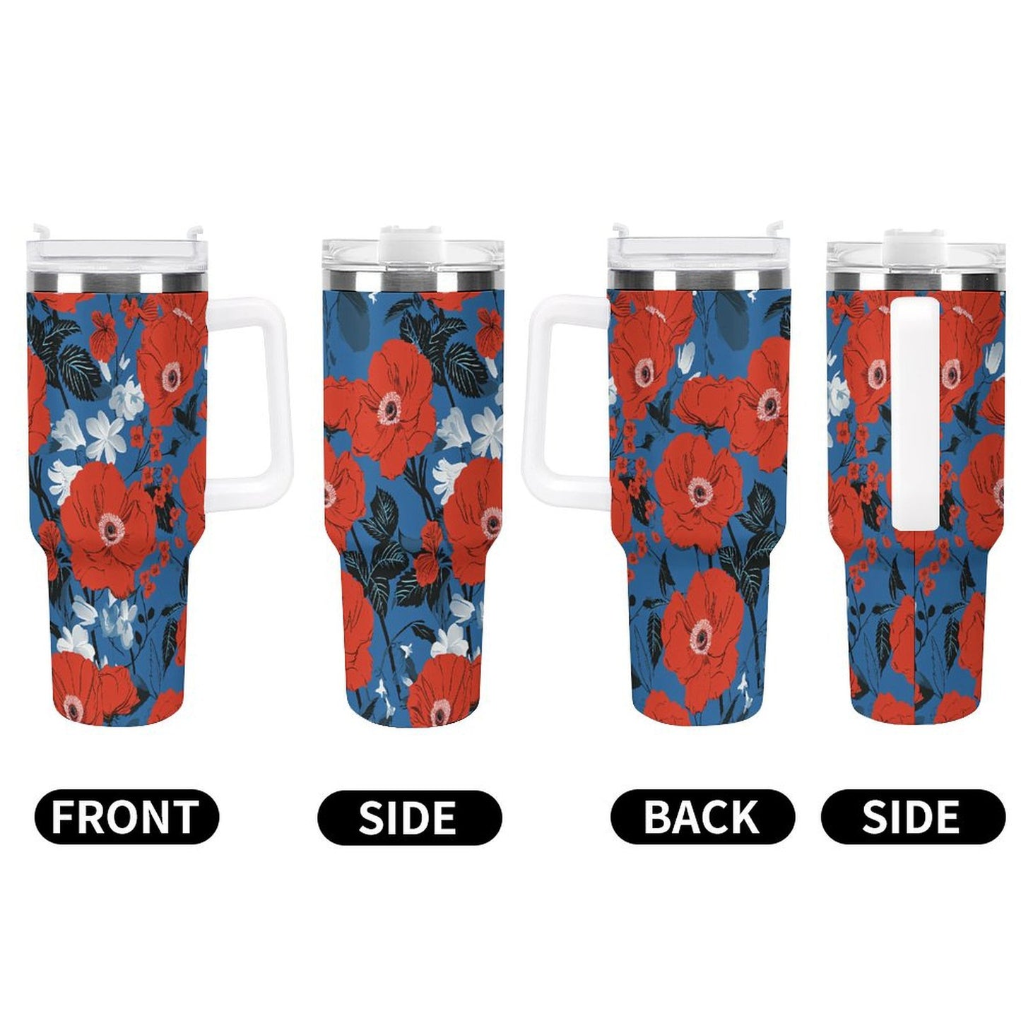 PHDT00106 POD US Local Tumbler 40 oz Large Capacity Car Cup Red Flower, Dazzling