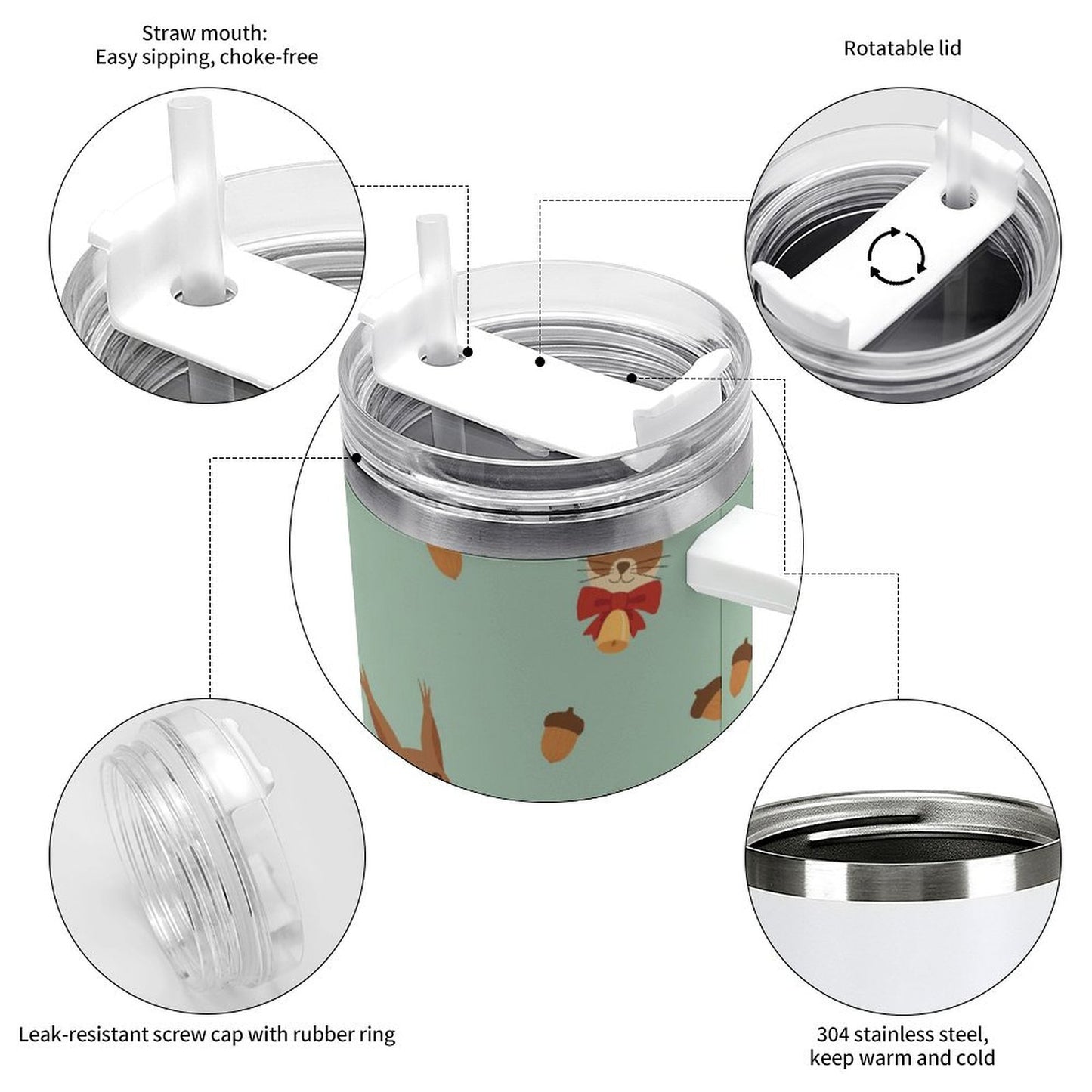 PHDT00066 POD US Local Tumbler 40 oz Large Capacity Car Cup Christmas Squirrel Nuts