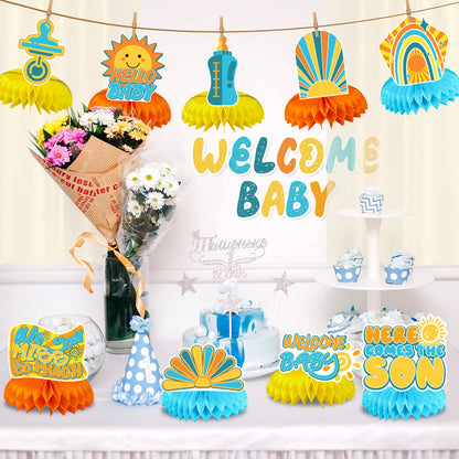 US Local 14 Pcs Here Comes The Son Baby Shower Decor, Baby Shower Honeycomb Centerpieces Set For Tables Here Comes The Son Sunshine Decorations Boho Rainbow Sun Gender Reveal Party Favors Supplies Clearance