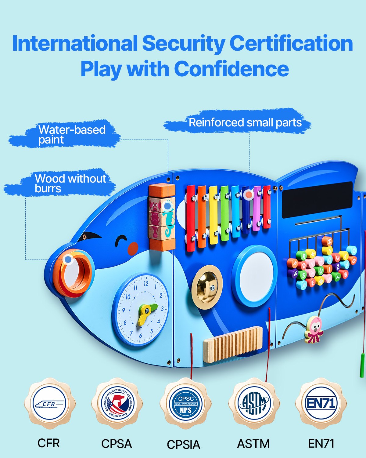 US Local Orca Activity Wall Busy Board Panels 12 Activities Sensory Wall Panel