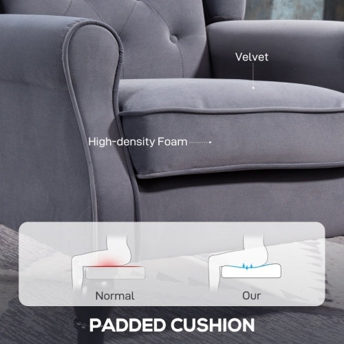 UK Local HOMCOM Wingback Accent Chair, Retro Upholstered Button Tufted Occasional Chair For Living Room And Bedroom, Charcoal Grey