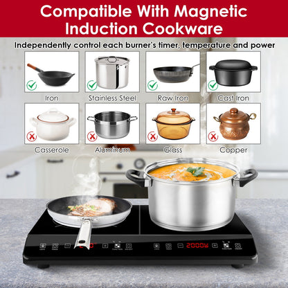 US Local 1Pc 4000W Induction Cooktop Portable Double Induction Cooker Electric Dual Burner Stove Countertop Hot Plate With 9 Power 9 Temperature 3H Timer