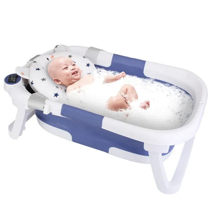 US Local Baby Bath Tub With Thermometer Collapsible Travel-Friendly 0-24Months Baby Bathtub