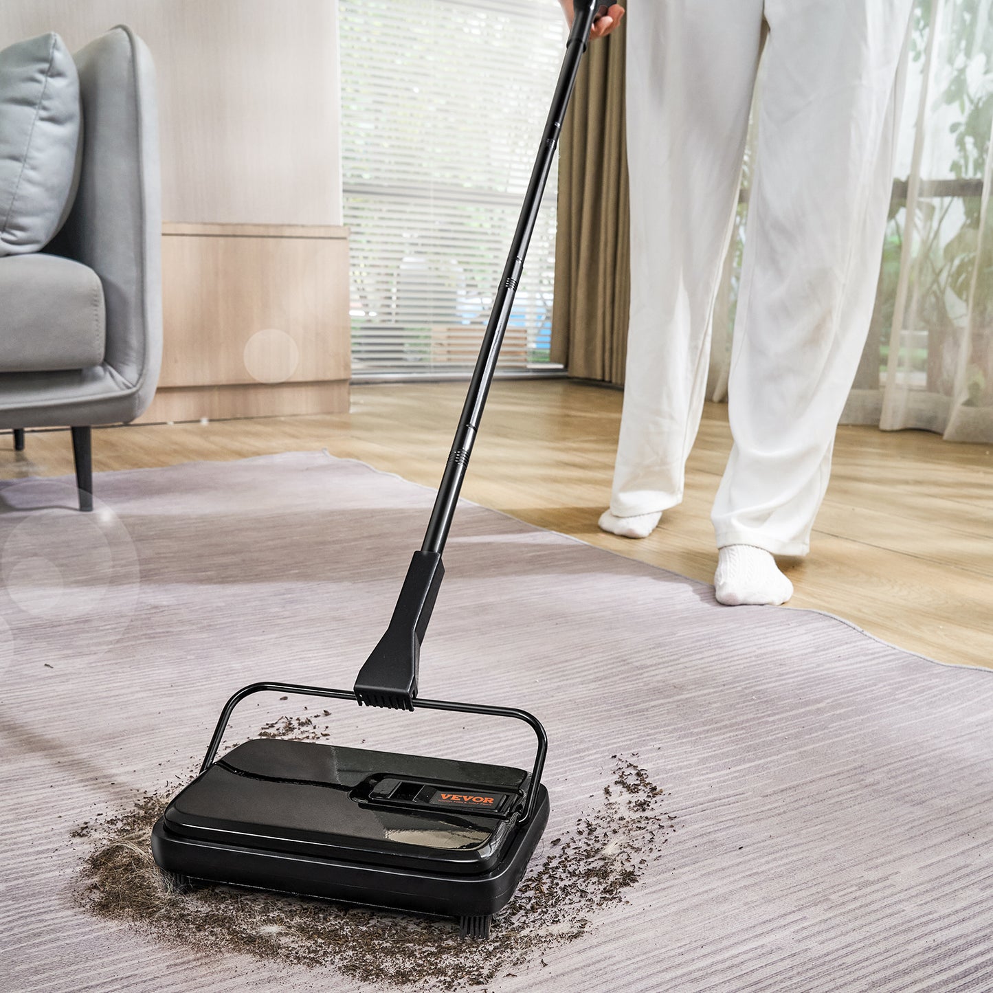 US Local VEVOR Carpet Sweeper, 7.87 In Sweeping Paths, Floor Sweeper Manual Non Electric, 300 Ml Dustbin Capacity With Comb For Home Office Rugs Hardwood Surfaces Wood Floors Laminate, Cleans Dust Pet Hair