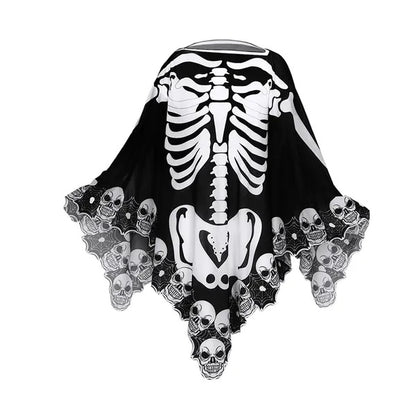 US Local Halloween Skeleton Poncho Skull Bones Lace Skeleton Cape Shawl Halloween Costume Day Of The Dead Poncho For Halloween Horror Theme Trick Or Treat Birthday Party