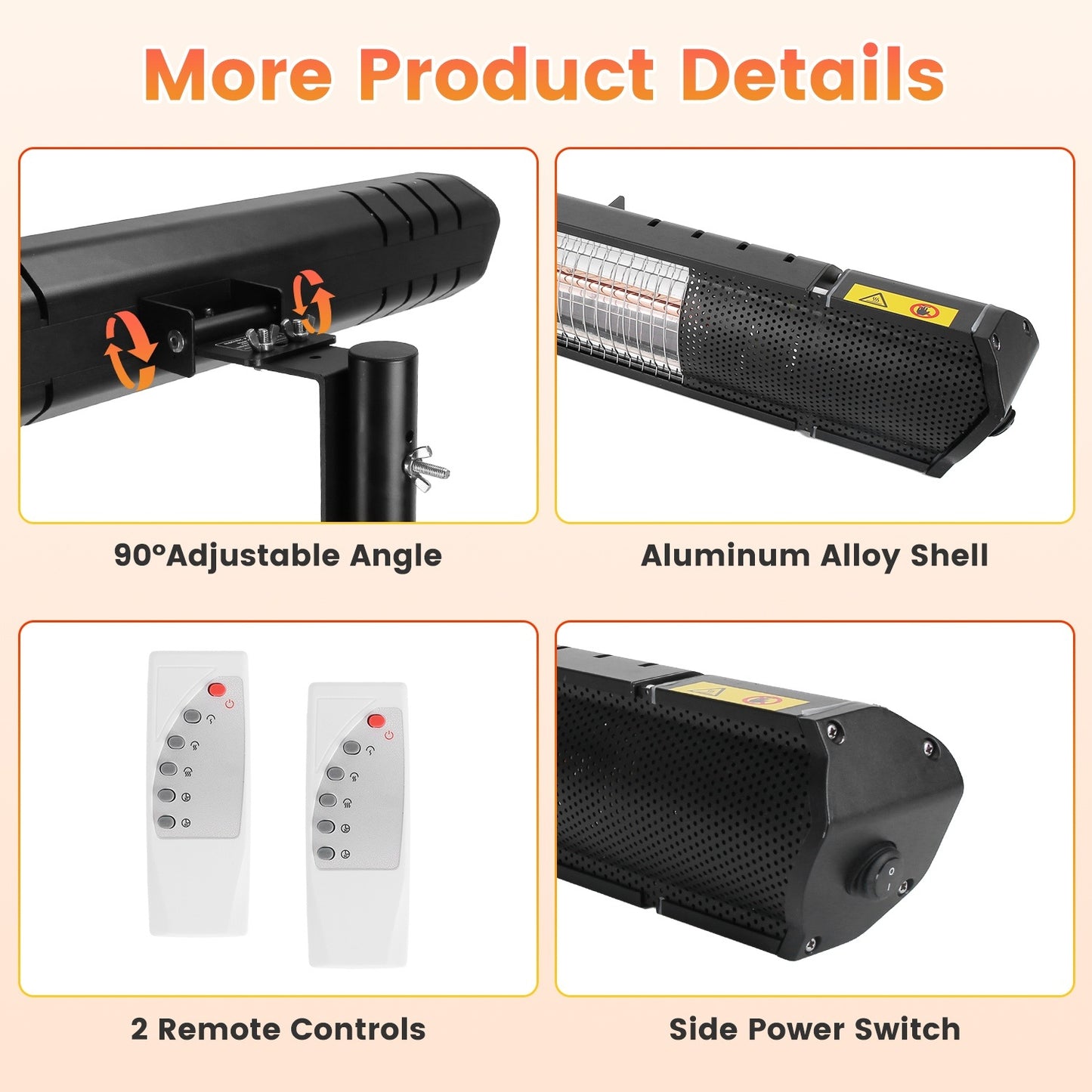 US Local 1500W Infrared Heater With Stand Electric Outdoor Patio Heater IP65 Waterproof Tripod Wall Mount With 2 Remotes 3 Heating Levels For Home Restaurant Yard Office Garage