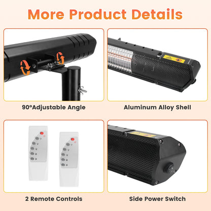 US Local 1500W Infrared Heater With Stand Electric Outdoor Patio Heater IP65 Waterproof Tripod Wall Mount With 2 Remotes 3 Heating Levels For Home Restaurant Yard Office Garage